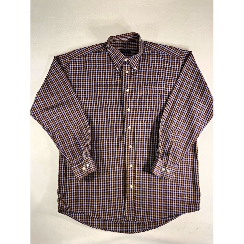 Burberry London Men's Button Down Shirt L Blue Check Cotton Long Sleeve